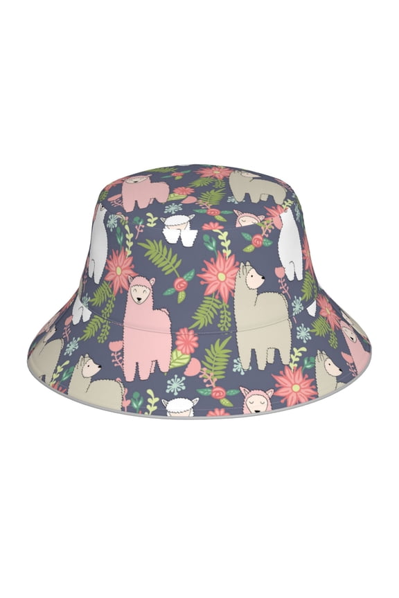 Llamas Print Bucket Hat for Men&Women Bucket Hat Reversible Summer Double-Side-Wear Travel Gardening, Beach, Camping, Hiking, Fishing Cap