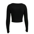 thumbnail image 7 of SEARIPE Women Slim Ribbed Knit Scoop Neck Crop Tee Long Sleeve Solid Crop Tops Sexy Fitted Cozy Black M, 7 of 7