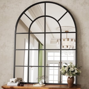 Beautypeak 30" x 40" Arched Windowpane Wall Mirror, Black