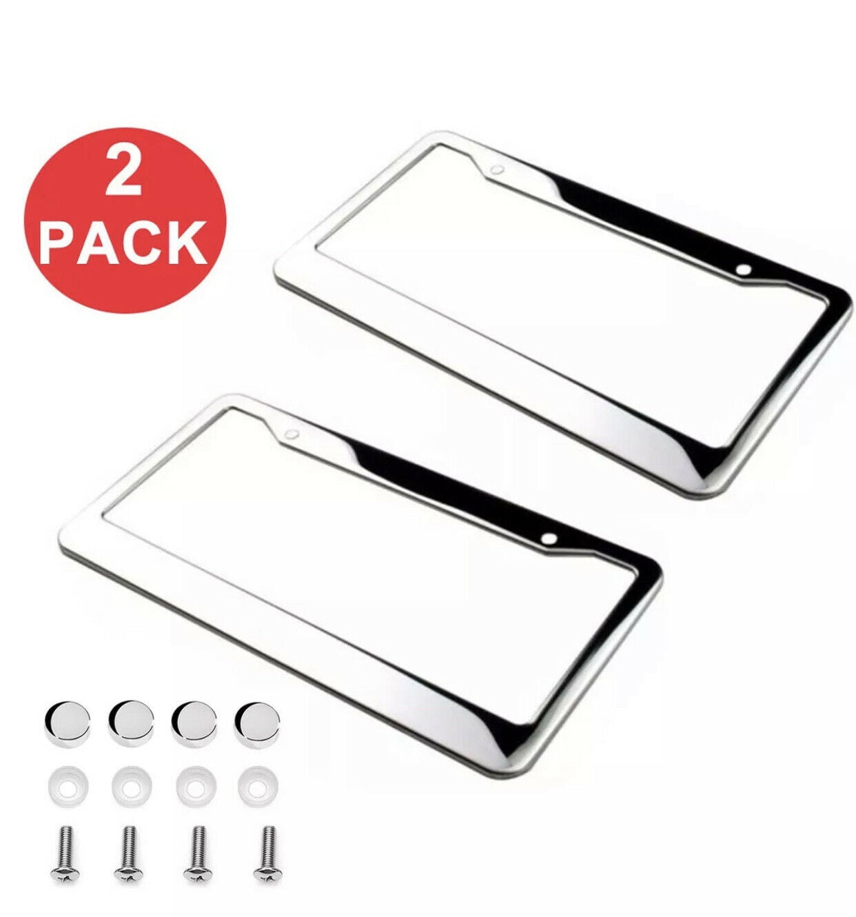 Chrome Teeth Motorcycle License Plate Tag Frame Kit Stainless Screws & Snap Caps 