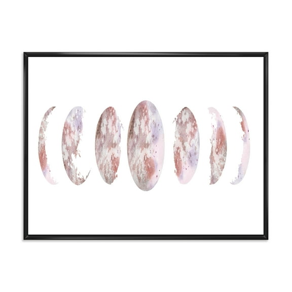 Designart 'Moon Phases On White' Modern Framed Canvas Wall Art Print