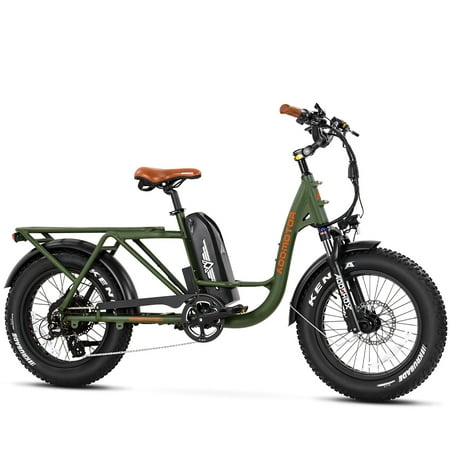 Addmotor Cargo Electric Bike, 105 Miles Range Electric Bicycle, 750W 48V 20AH Removable Samsung Battery UL Certified, Fat Tire Ebike for Adults, Shimano 7 Speed, M-81 Green