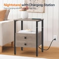 thumbnail image 4 of End Table with Charging Station and USB Ports, Side Table with 2 Drawers and Storage Shelf, Bedside Table for Small Spaces and Living Room, Greige and Black, 4 of 9