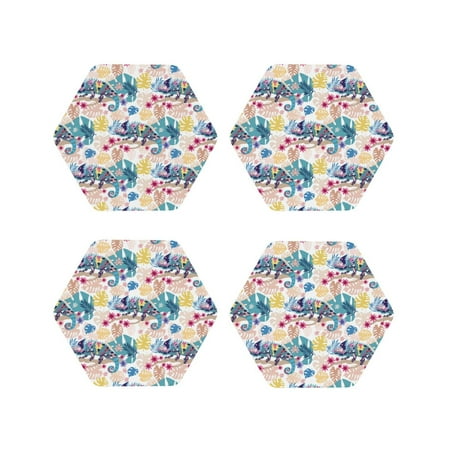 

Fuzoiu Colorful Chameleons Print Leather Coasters Set Drink Coasters Set of 4 for Tabletop Protection Durable PVC Coasters Home Décor and Housewarming Gift-Hexagon