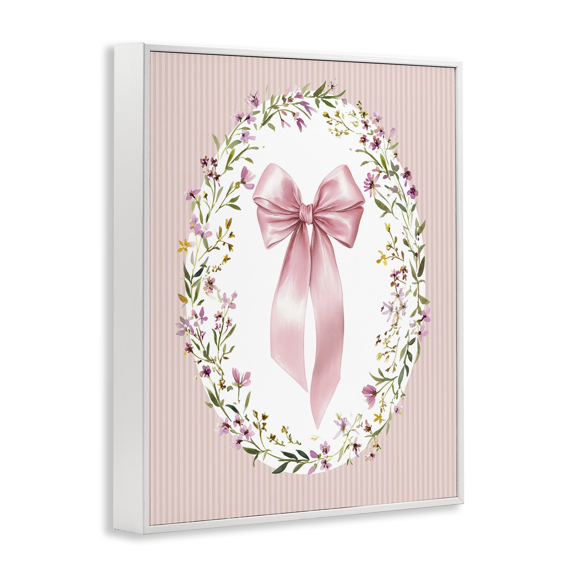 Stupell Industries Ribbon with Oval Florals White Framed Giclee Art, design by Christine Simpson Art