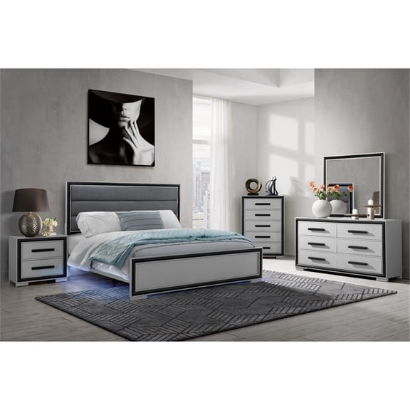 Global Furniture USA Amelia Solid Wood Gray Black Full Bed Set with LED