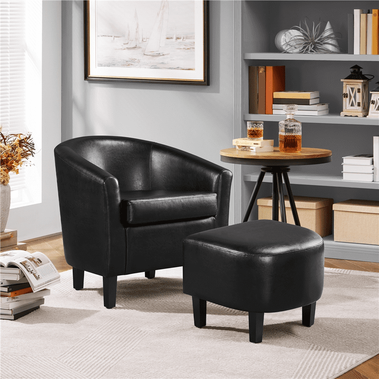 Black chair with footstool discount