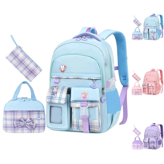 HJYCHN Backpack for Lightweight 3 Piece Set Ergonomic Large Capacity Daypack for Girls Kids 5-15 Years School Backpacks Blue M