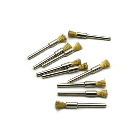

TEMO 10 pc Brass Bristle 1/4 Inch (6 mm) Pen Wire Brush #537 with 1/8 Inch (3 mm) Shank for Dremel and Compatible Rotary Tool