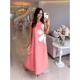 thumbnail image 5 of Women Casual Sleeveless Dresses Crewneck Patchwork Floral Midi Dress Coral Color L, 5 of 8