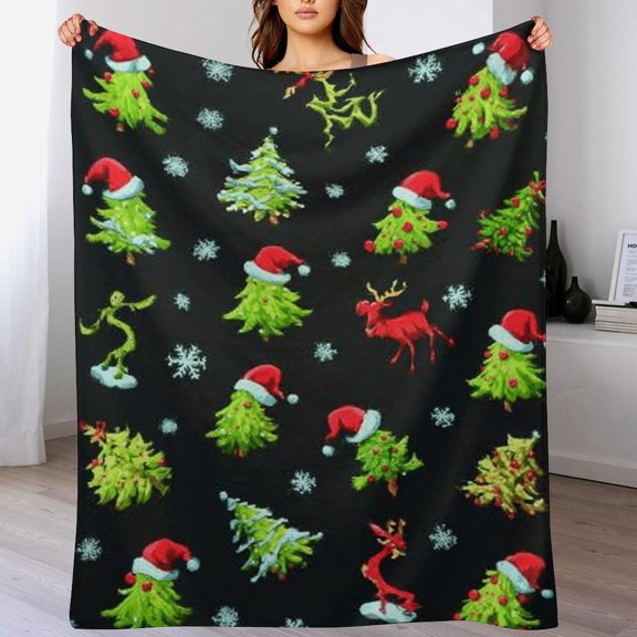 RKSupls Christmas Throw Blanket,Soft Flannel Elk Snowman Tree Blanket, Fuzzy Warm Cozy Winter Blanket for Couch Bed Home Decor,30x40 in