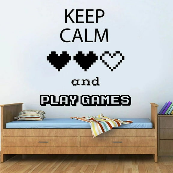 Play Games Wall Decal Keep Calm Words Vinyl Window Stickers Video Game Controller Playroom Teens Gamer Bedroom Home Decor 28x29cm