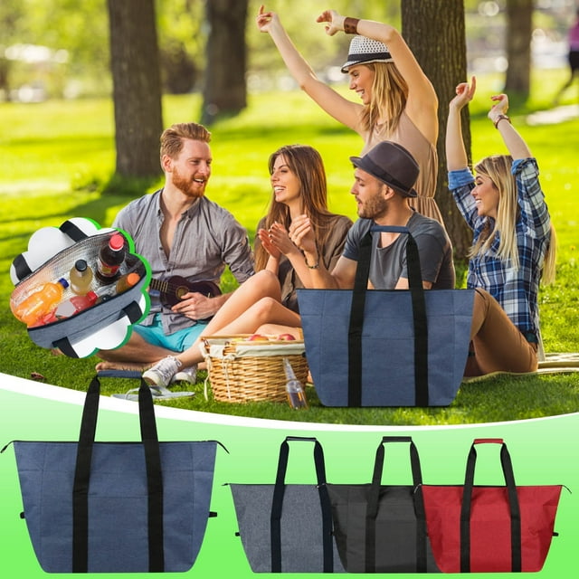Bolsa de picnic de gran capacidad con aislamiento térmico,cesta plegable portátil para camping,ideal para viajes al aire libre y almacenamiento de alimentos (negra,1 unidad). Rkxzt