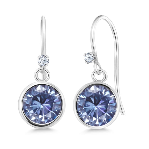 Gem Stone King 925 Sterling Silver Earrings Persian Blue Moissanite (1.62 Cttw, Round 6MM)