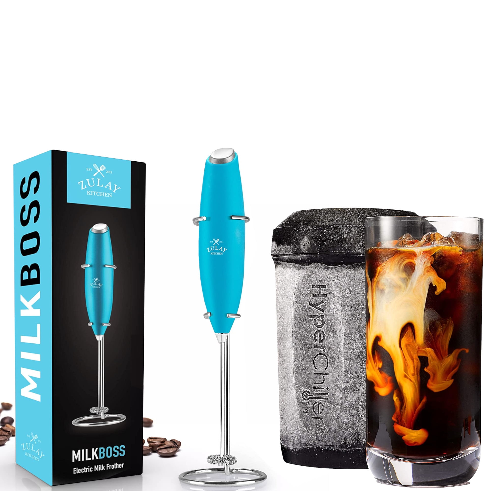 Zulay Original Milk Frother Handheld Foam Maker for Lattes - Whisk Drink  Mixer for Coffee by Milk Boss (Teal) with HyperChiller Maxi-Matic Patented  Instant Coffee/Beverage Cooler 