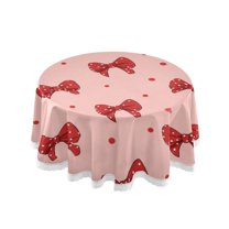 60 Inch Round Tablecloth with White Lace Trim Fall Table Cover for Elegant Dining Decor Red Bows and Polka Dots