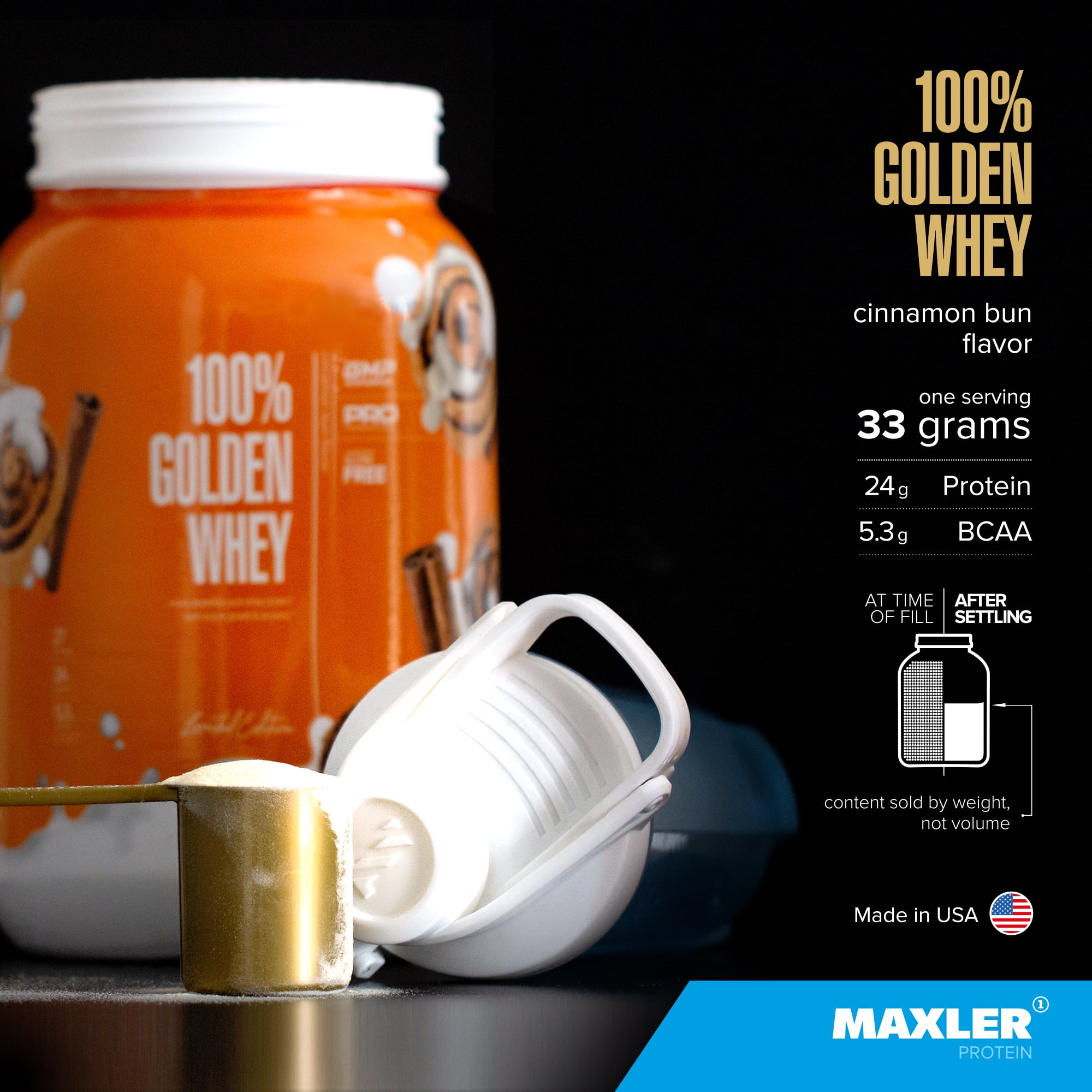 Maxler 100% Golden Whey Protein Powder - Cinnamon Bun 2 lb