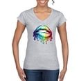 thumbnail image 1 of Wild Bobby, Colorful Neon Rainbow Biting Lips, Pop Culture, Women Standard V-Neck Tee, Heather Grey, Large, 1 of 3