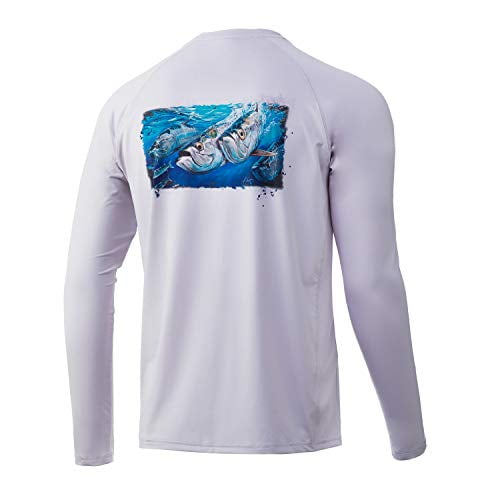 Large HUK Kids' Pursuit Long Sleeve Sun Protecting Fishing Shirt Tie Dye-Lavender Blue 