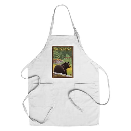 Montana, Last Best Place - Bear in Forest - Lantern Press Artwork (Cotton/Polyester Chef's (Best Place To Be A Chef)