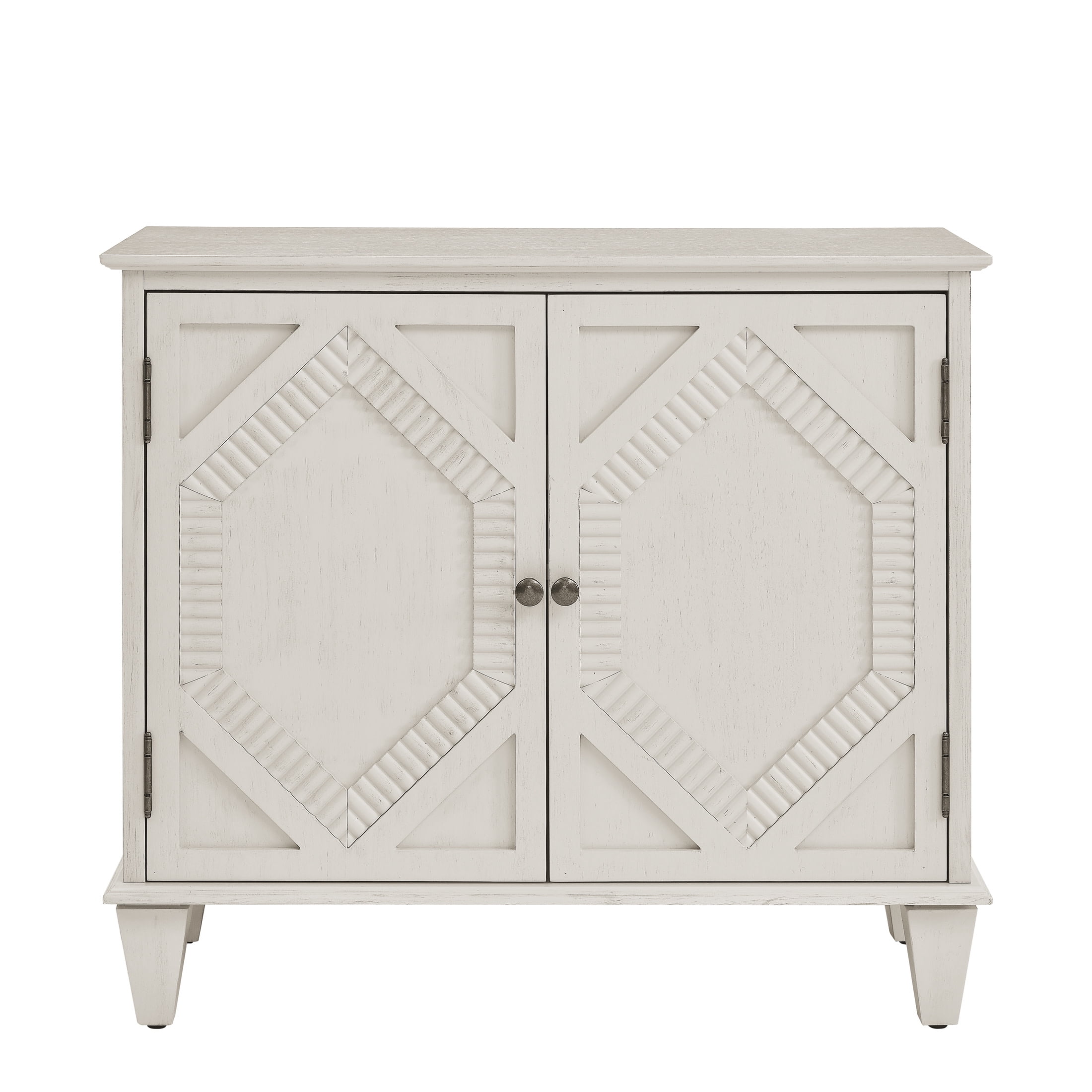 Noble House 33.6" Retro Wooden Sideboard Buffet Cabinet with Geometric Accent, Adjustable Shelf for Living Room, Antique White
