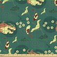 thumbnail image 2 of Ambesonne Japanese Print Fabric by the Yard Upholstery, Dragon Crane Bird, 5 Yards, Teal Pastel Yellow Orange, 2 of 5