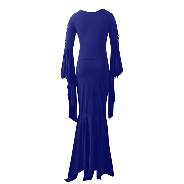 Moda mujer color sólido manga larga hombro retro tiras cadera vestido Fridja nbo1414