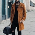 thumbnail image 2 of QHFBli Lightweight Mens Trench Coat Men's Retro Suede Anorak Coat Medium Length Double Trench Jacket for Autumn Brown XXL, 2 of 9