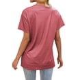 thumbnail image 5 of HUBERY Women Stripe Printed Contrast Color Split Hem Round Neck Short Sleeve Top, 5 of 7
