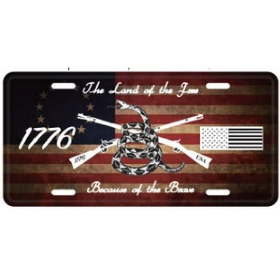 LAND OF THE FREE GADSDEN 1776 VINTAGE Aluminum Embossed License Plate