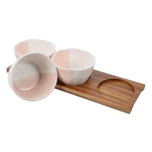 FRCOLOR 1 Set Ceramic Serving Dishes Snacks Plate Food Bowls with Wood Serving Tray