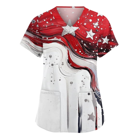 US 250th Anniversary Scrub Tops Women Patriotic Star Print Tops for Women Short Sleeve Nursing Uniforms 4th of July Medical Plus Size Scrub T Shirts
