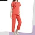thumbnail image 4 of RPVATI Saffron Scrubs Sets for Women Nurse Uniform Soft and Stretchy Short Sleeve V-Neck Scrub Tops and Drawstring Pants Workwear Breathable Scrub Suit with Pockets(Saffron,L）, 4 of 5