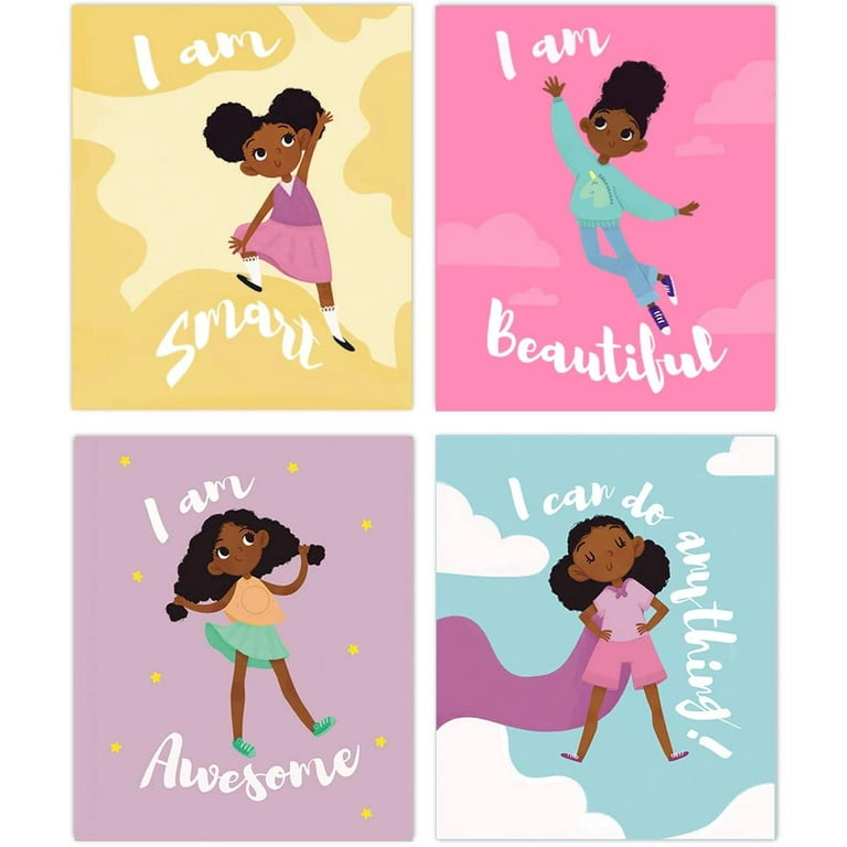 Cute African American Girl Art Print with Positive Affirmation - 8