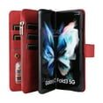 thumbnail image 3 of Dteck Case for Samsung Galaxy Z Fold3 5G,Heavy Duty Leather 15 Card Slots Wallet Zipper Pocket Case Shockproof PC Kickstand Cover with Wrist Strap,Red, 3 of 9