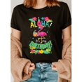 thumbnail image 1 of Aloha Birthday Print Crew Neck T-shirt, Short Sleeve Casual Top For Summer & Spring, Women's Clothing, 1 of 6