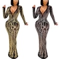 thumbnail image 4 of Vestido largo PORRCEY con diamantes de imitación perforados en caliente para fiestas, club, negro, 4 of 6
