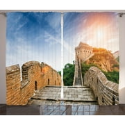 Great Wall of China Curtains 2 Panels Set, Legendary Dynasty Monument on Cliffs Historical Countryside Art Design, Window Drapes for Living Room Bedroom, 108W X 90L Inches, Grey Blue, by Ambesonne