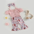 thumbnail image 3 of 3PCS Toddler Girl Short Sleeve Romper Rib Knit Button Bodysuit Flare Pants Clothes, 3 of 6