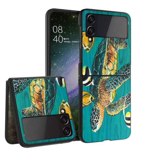 ANJ  Hard Protective Printed Case Cover Compatible with Samsung Galaxy Z Flip 4 - Tropical Sea Turtle