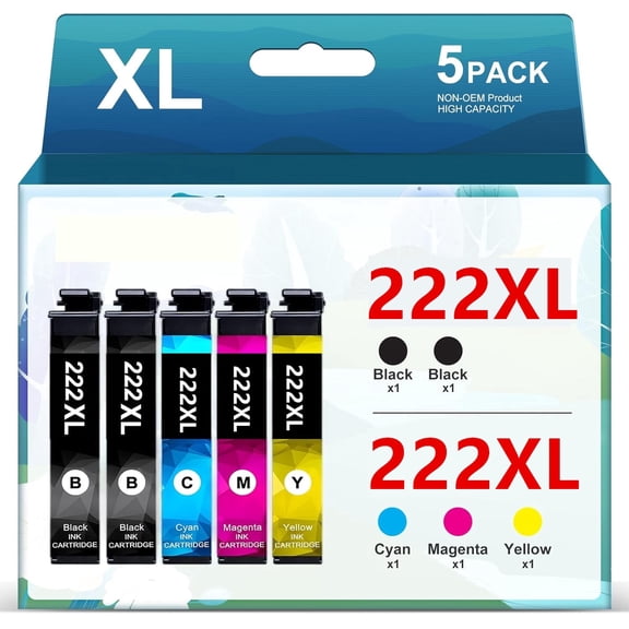 222XL Ink Compatible for Epson 222XL Ink Cartridges for Expression Home XP-5200 Workforce WF-2960 Printer ink (5-Pack)