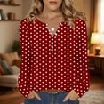thumbnail image 2 of Rohuuque Women's Fall Long Sleeve Tops Button Down Henley V Neck Shirts Dressy Casual Loose Printed Trendy Blouses Red, 2 of 5