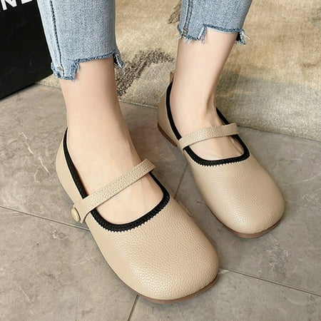

NEGJ Women s New Mori Retro Shallow Mouth Low Heeled Flat Shoes Student Round Toe Buckle Shoes