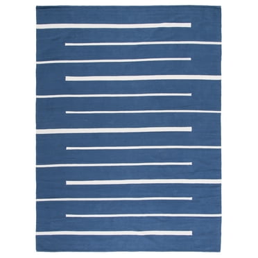 SAFAVIEH Montauk Oswald Geometric Striped Cotton Area Rug, Navy/Ivory, 9' x 12'