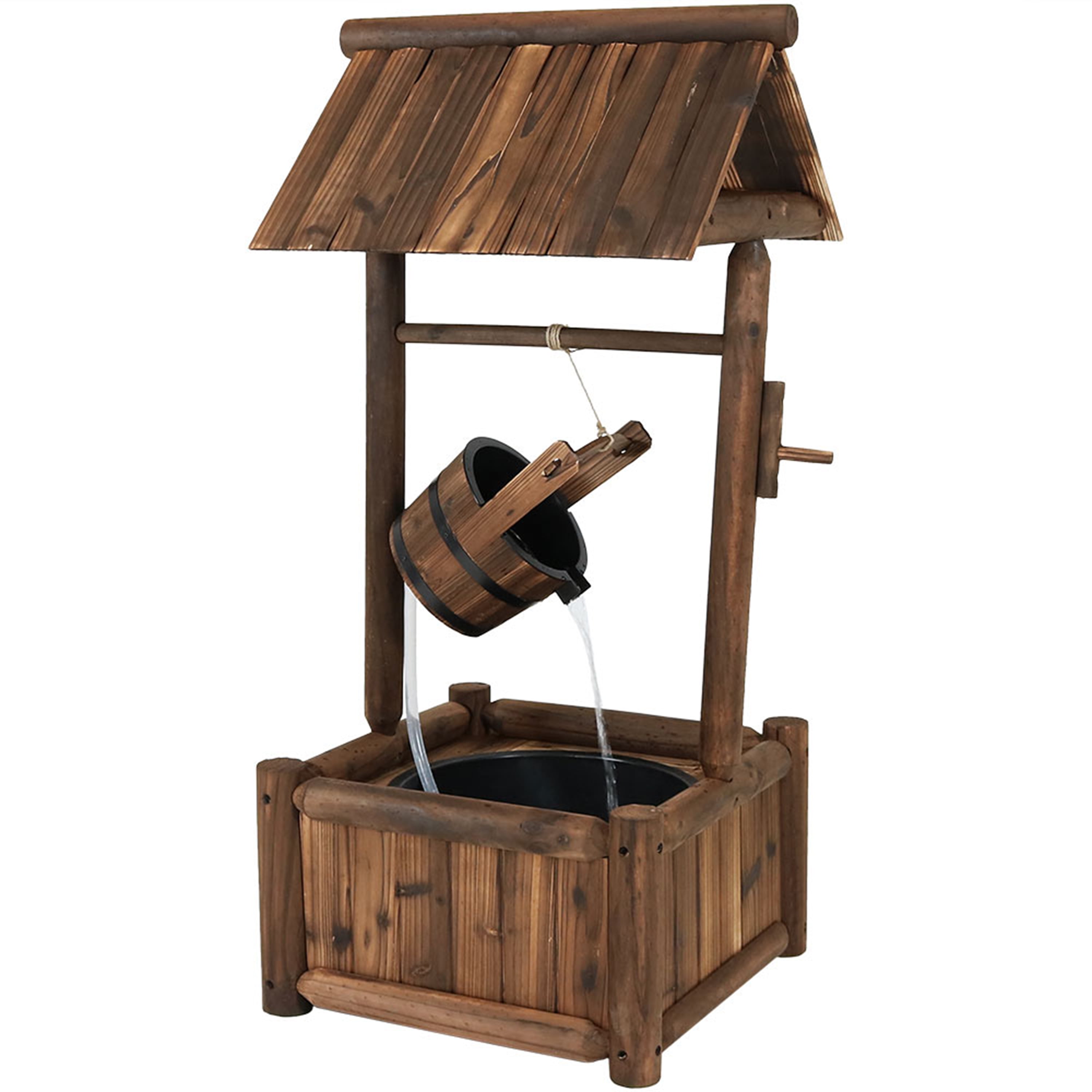 Wishing Well Wooden Water Fountain with Pump Patio Yard Outdoor Water Cascade 