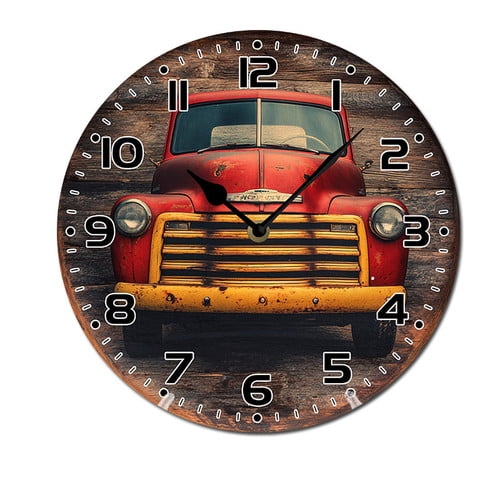 ZXCXRQFa Vintage Red Truck Wall Clocks Battery Operated 10 Inch Silent Non-Ticking Quiet Desk Clock Decor for Living Room Home Office School Kitchen