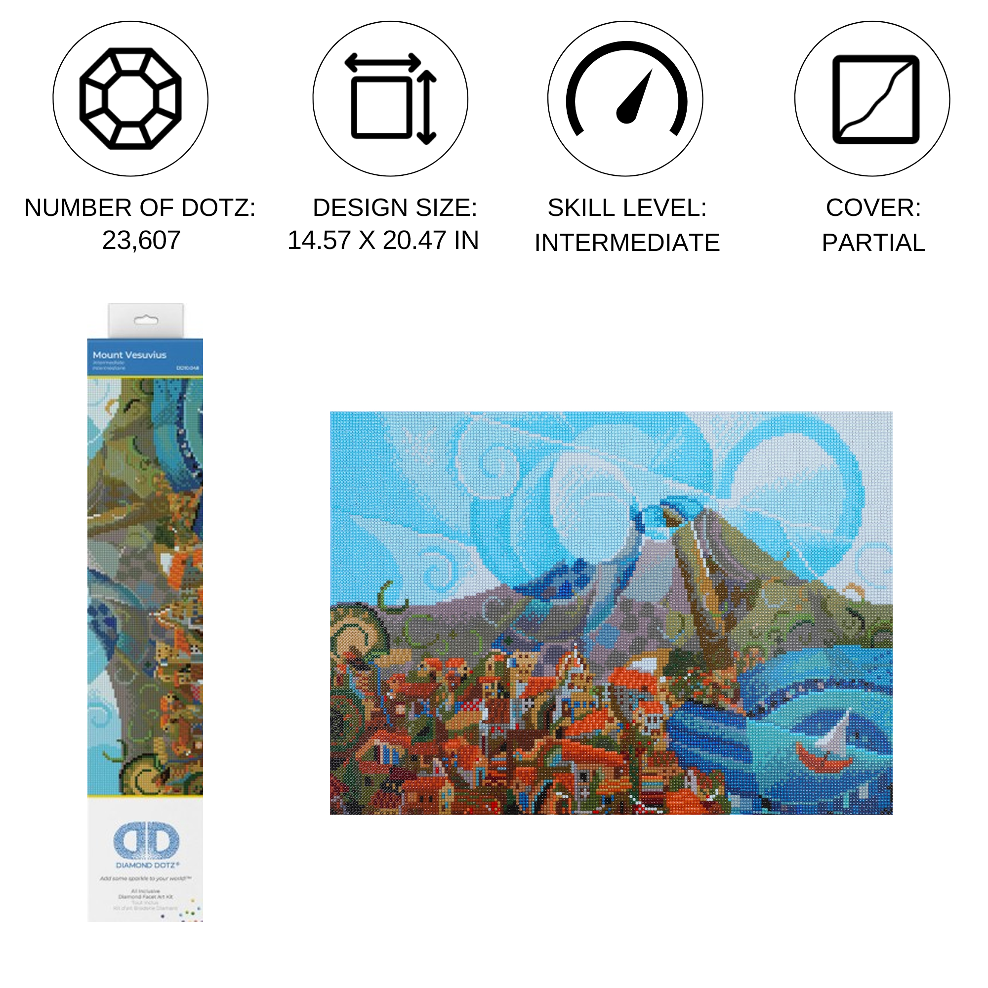Diamond Dotz Mount Vesuvius Landscape Diamond Painting Kits for Adults - Diamond Art Kits a Relaxing Creative Craft Kit with Dotz Gems  14.6"x20.5"