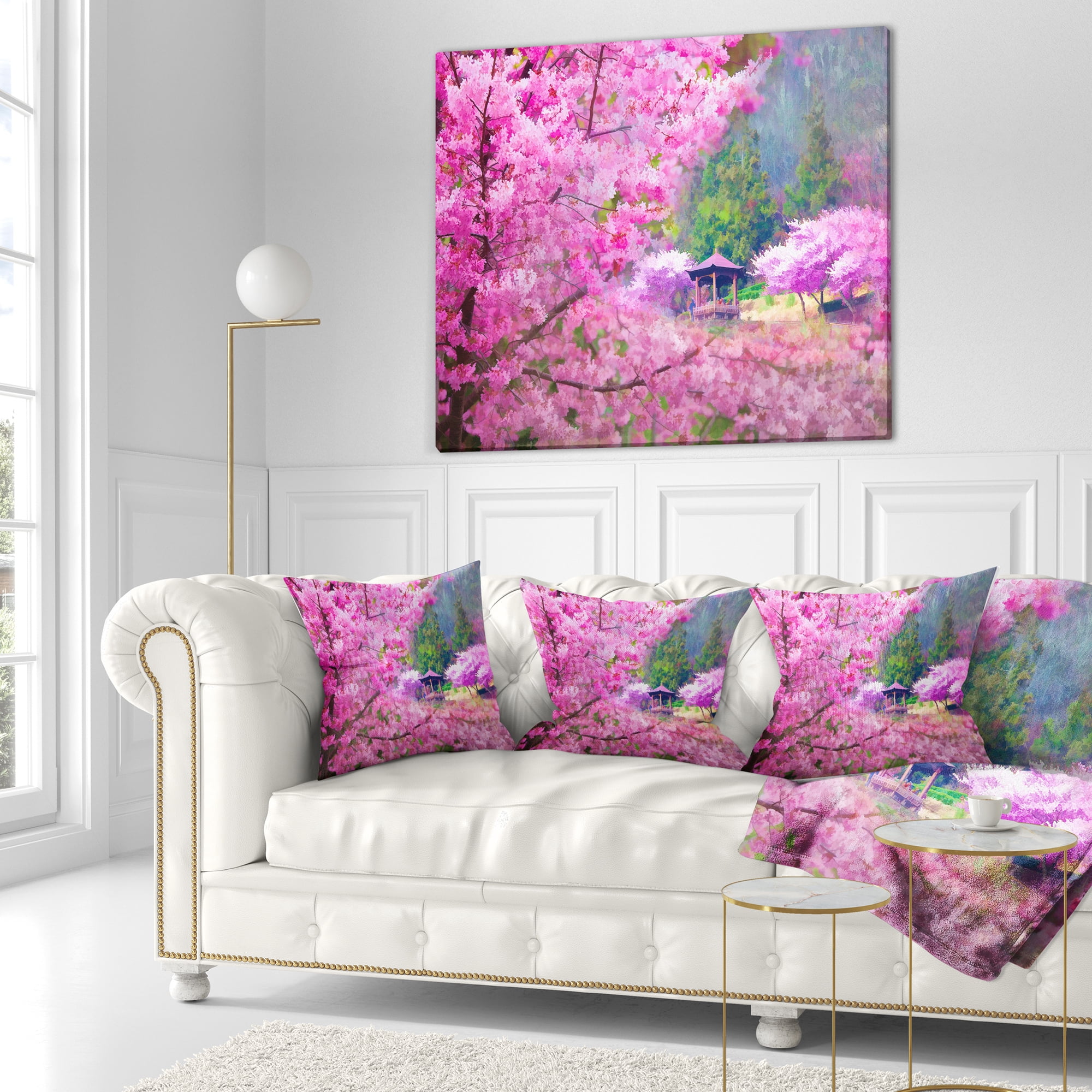 Designart Japanese Cherry Flowers - Floral Throw Pillow - 16x16