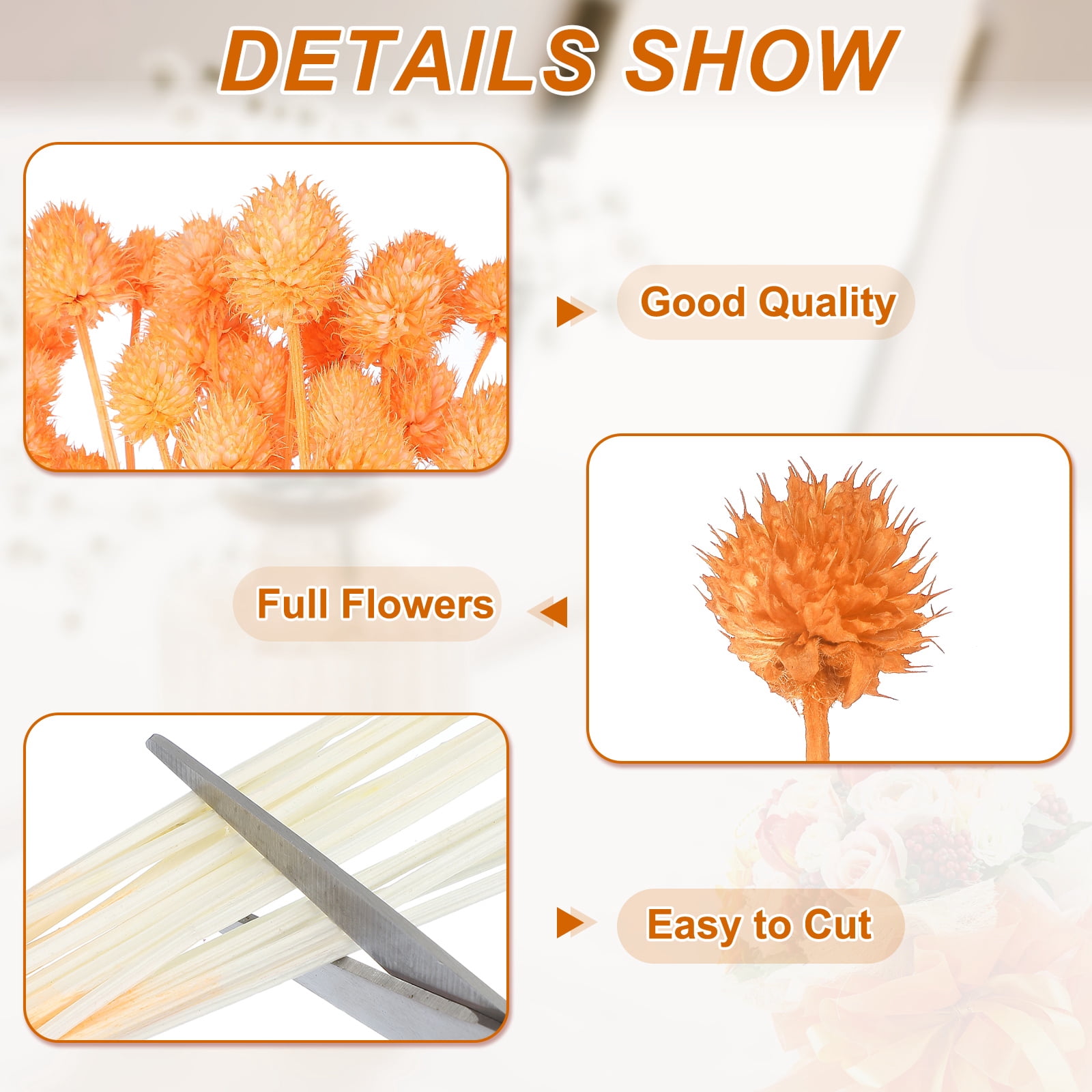 Uxcell Dried Flowers for Vase, Mini Pine Ball Flowers Natural Bouquet Bulk Fall Dried Pine Ball Naturally for Home Wedding Orange