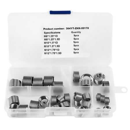 

30Pcs Stainless Steel Thread Protective Cover Thread Repairing Kit Steel Thread Sheath Silver and White